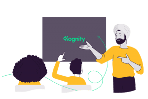 Teacher in the classroom showing the Kognity online learning platform